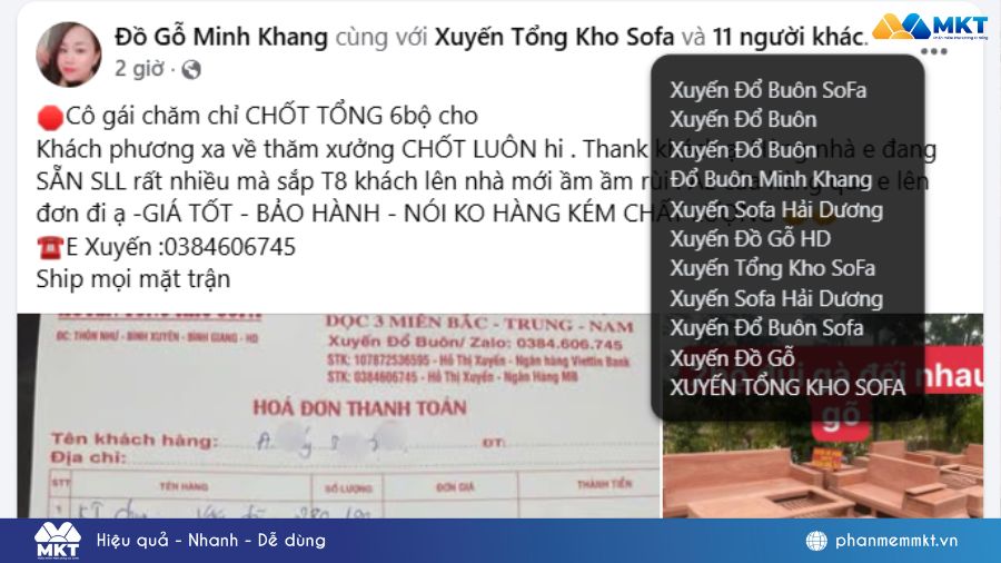 10 tài khoản Facebook bán hàng của chị Xuyến đều được vận hành tự động